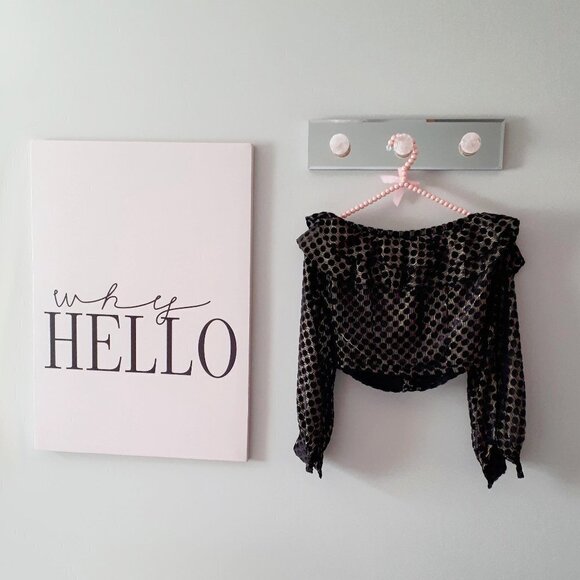 NWT Rococo Sand black & gold polka dot stripe semi-sheer crop top - Picture 4 of 8